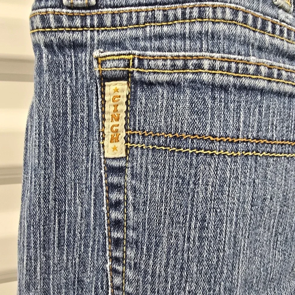 Cinch Mens Jeans 37x31 Blue Straight Leg Western Cowboy Denim Distressed
